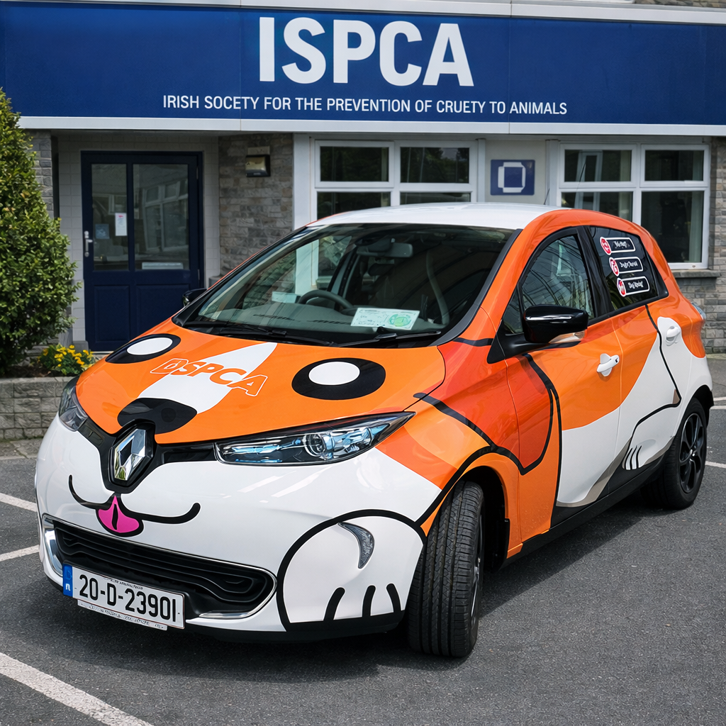 ISPCA car with a full dog character vehicle wrap