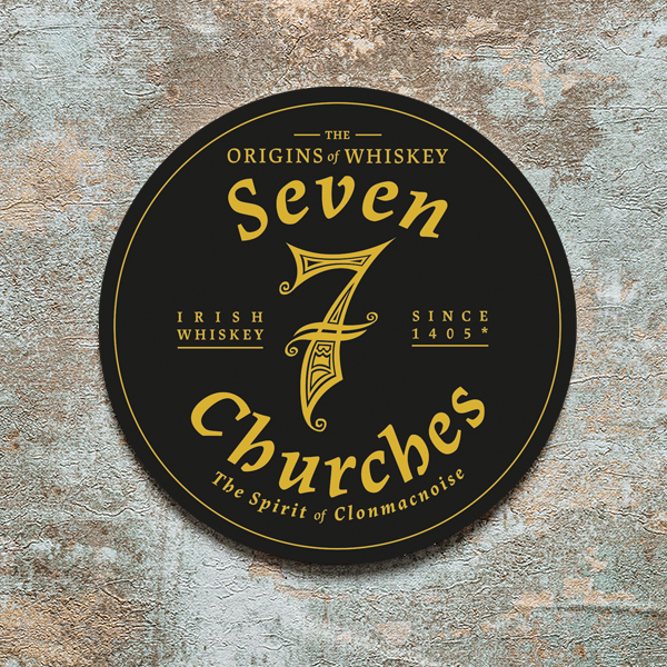 Round Seven Churches whiskey beermat on a pub bar