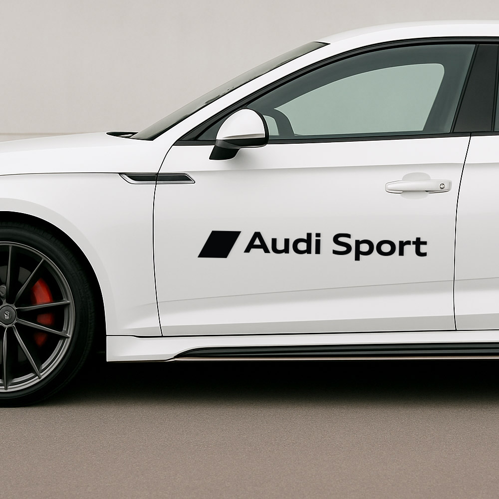 Audi Sport Klistremerke Audi Sport klistremerke montert på hvit bil