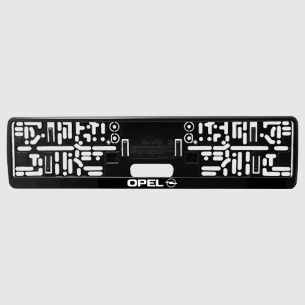 Skiltholder med Opel logo montert på låselist