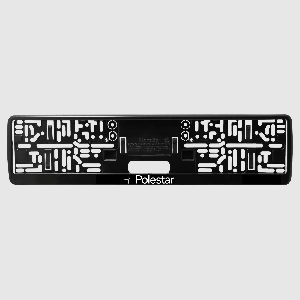 Skiltholder med Polestar logo montert på låselist