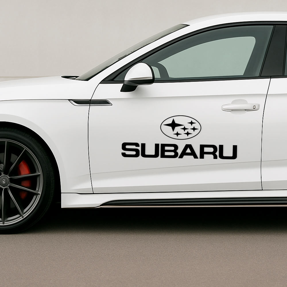 Subaru logo Klistremerke Subaru klistremerke montert på hvit bil