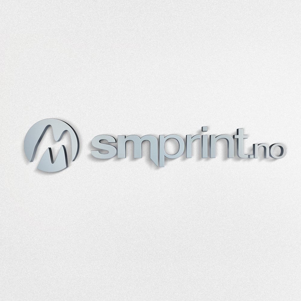 Figurskåret 3D-logo i plast montert på vegg i kontorlokale