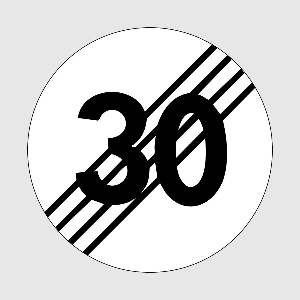 Skilt 364.30 - Slutt på særskilt fartsgrense 30 km/t