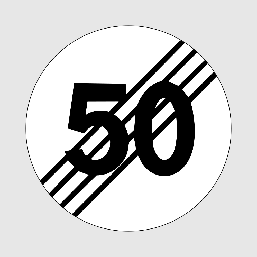 Skilt 364.50 - Slutt på særskilt fartsgrense 50 km/t