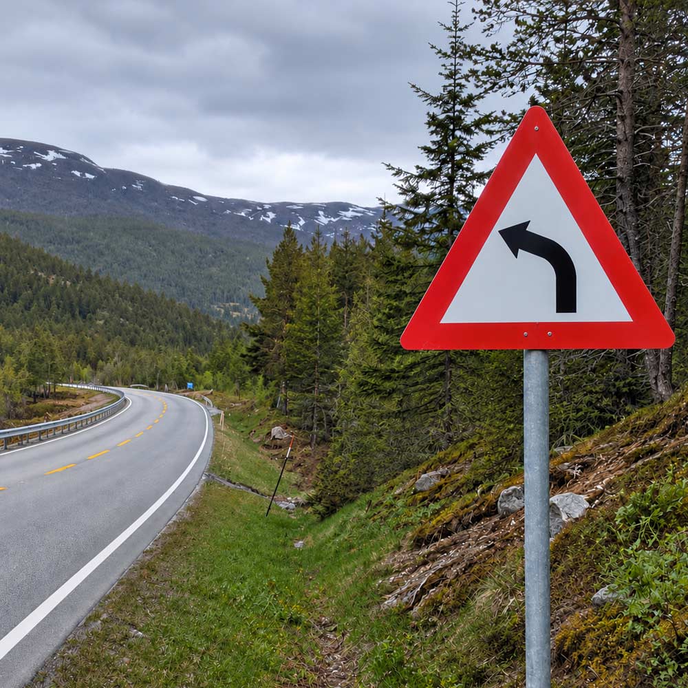 Skilt 100.2 - Farlig sving til venstre 2