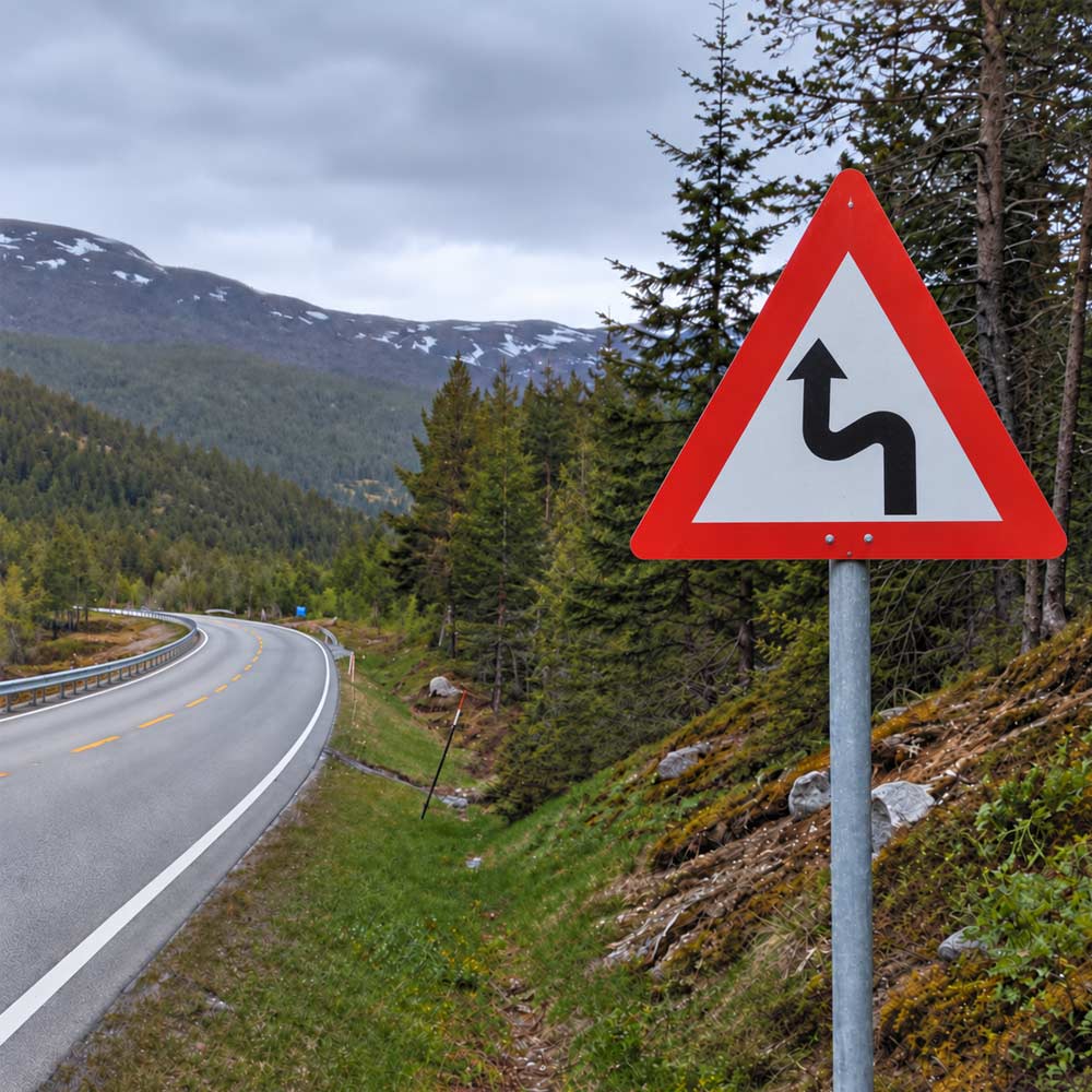 Skilt 102.2 - Farlige svinger til venstre 2